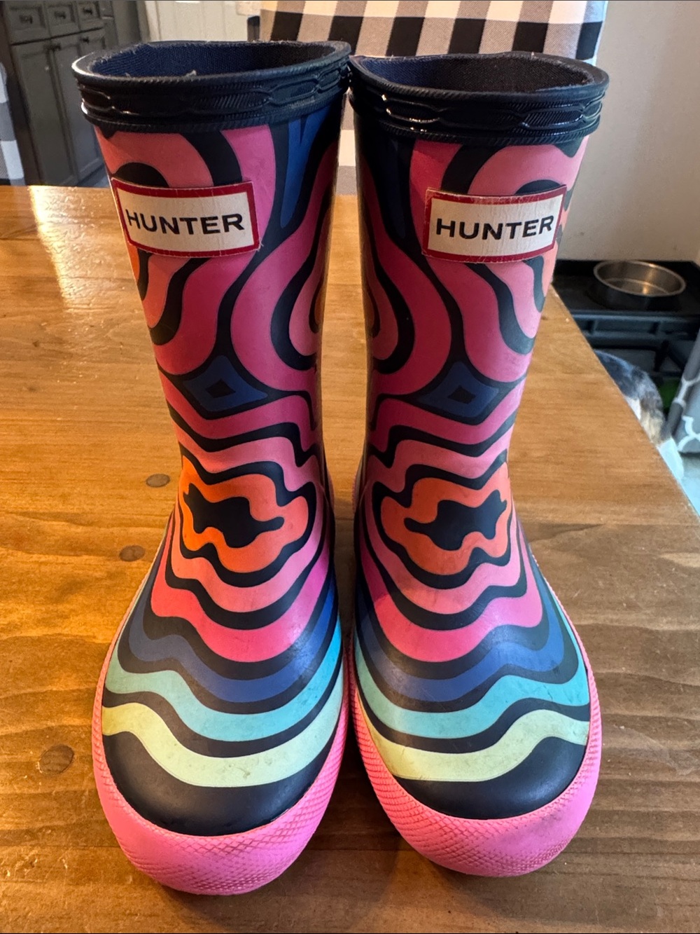 Hunter Kids Rainbow Wave Rain Boots - Pink, Blue, Green, Orange